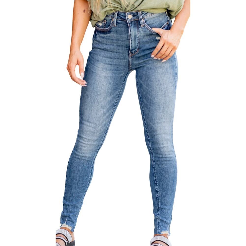 Judy Blue High Rise Tummy Control Vintage Wash Distressed Hem Skinny Jeans 9/29